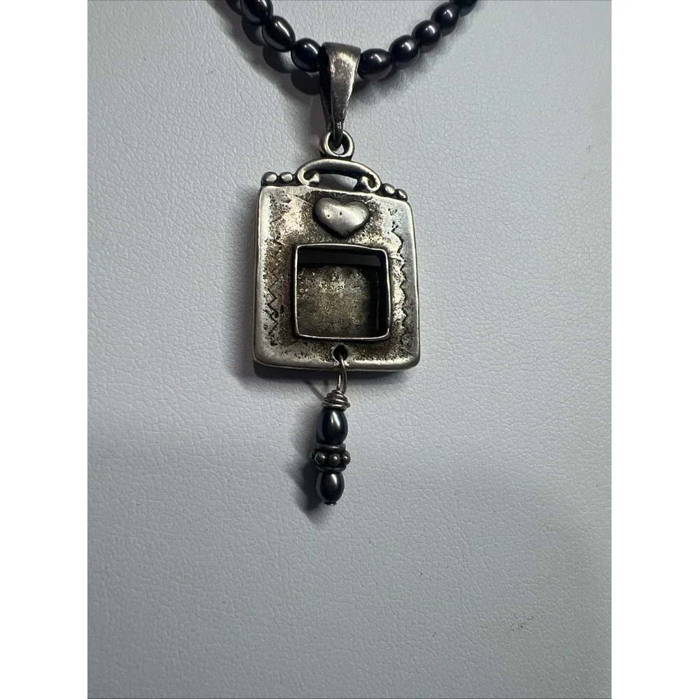 925 Sterling Silver Gray Brown Pearl Photo Pendant Necklace 16.2g